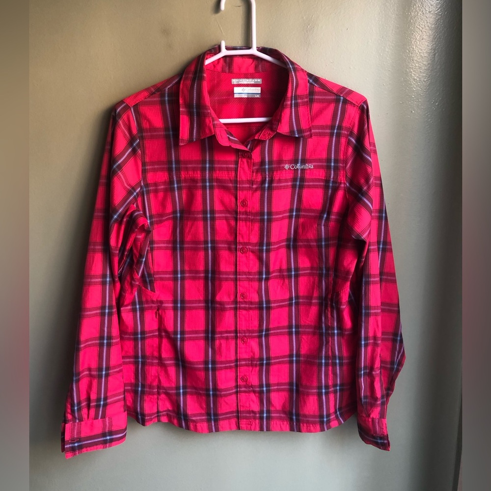 Columbia Women's Omni-Shade Shirt Sun Protection Roll Up Sleeve Size: L/G